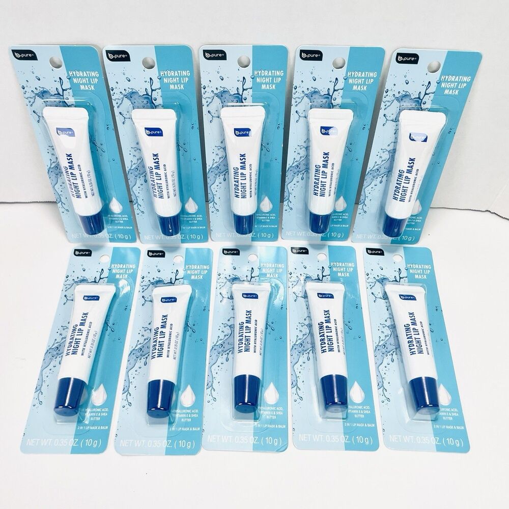 10 Pack B. Pure Hydrating Night Lip Mask Hyaluronic Acid Vitamin E Shea Butter